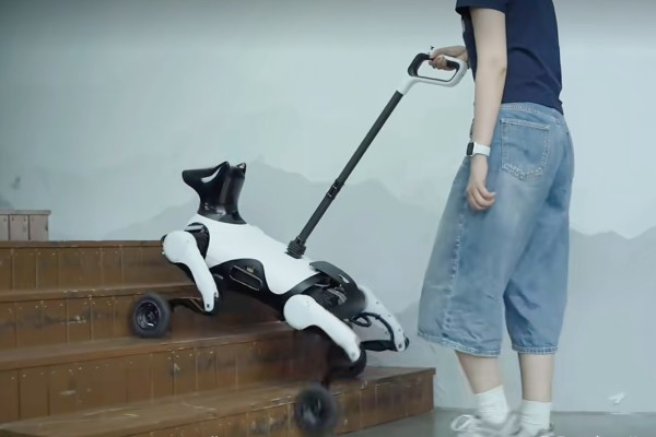 Hangzhou-based Zhiyuan Research Institute’s robot guide dog has wheels for smooth movement on flat ground and legs for climbing stairs. Photo: Handout