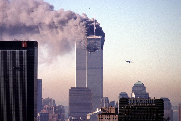 A second hijacked plane approaches the World Trade Centre towers shortly before crashing into the skyscraper on September 11, 2001. Photo: AFP
