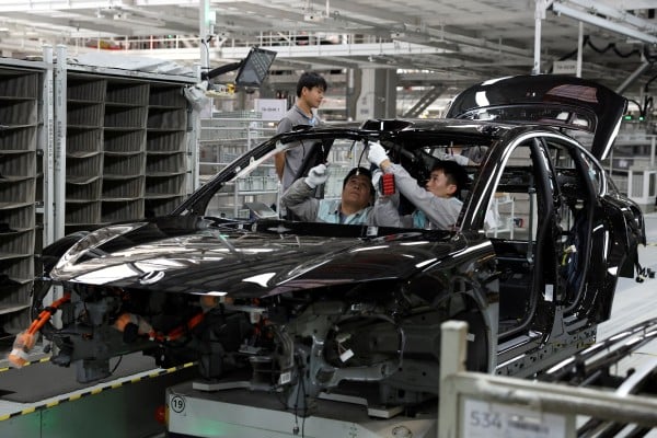 Employees work at a factory of electric vehicle maker Nio in Hefei, in central China’s Anhui province, on April 2, 2025. Photo: Reuters Employees work at a factory of electric vehicle maker Nio in Hefei, in central China’s Anhui province, on April 2, 2025. Photo: Reuters