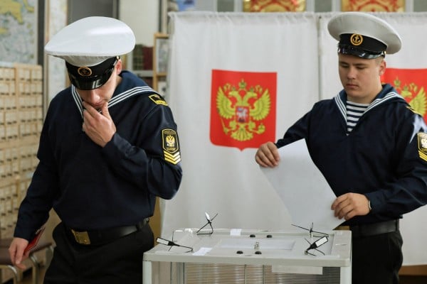 Cadets cast their ballots in Vladivostok on the first day of voting. Photo: Reuters Cadets cast their ballots in Vladivostok on the first day of voting. Photo: Reuters