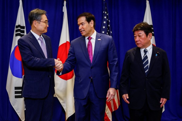 From left, South Korean Foreign Minister Cho Hyun, US Secretary of State Marco Rubio and Japanese Foreign Minister Toshimitsu Motegi. Photo: Reuters