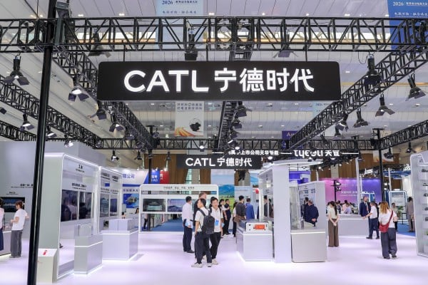 The CATL exhibition hall.
as this month’s World Power Battery Conference in Yibin, Sichuan province. Photo: Xinhua The CATL exhibition hall.
as this month’s World Power Battery Conference in Yibin, Sichuan province. Photo: Xinhua