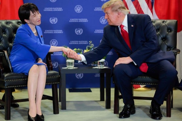 Japanese Prime Minister Sanae Takaichi and US President Donald Trump meet on the sidelines of the United Nations General Assembly in New York on Tuesday. Photo: Getty Images via AFP Japanese Prime Minister Sanae Takaichi and US President Donald Trump meet on the sidelines of the United Nations General Assembly in New York on Tuesday. Photo: Getty Images via AFP