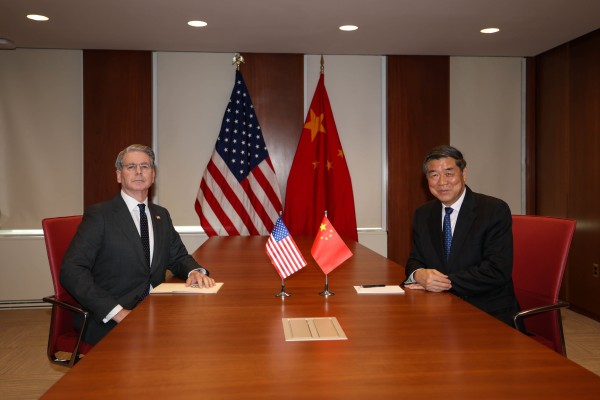 US Treasury Secretary Scott Bessent and Vice-Premier He Lifeng pose for a photograph at their meeting in Washington on Wednesday. Photo: @SecScottBessent/X