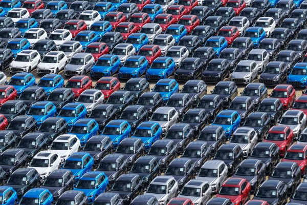 Chinese-made MG cars produced by SAIC Motor await export in Yantai, Shandong province, last month. Photo: AFP