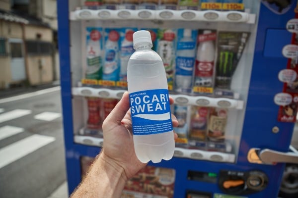 Pocari Sweat is hard to miss in vending machines throughout Japan and elsewhere in its distinctive blue and white bottles and cans. By the 1990s, the rehydrating sports drink became the first Japanese non-alcoholic beverage with shipments topping US$1 billion. Photo: Shutterstock