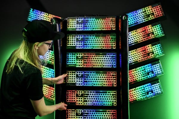 Razer’s distinctive Chroma keyboards. Photo: Britta Pedersen via Getty Images