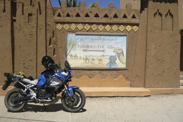 Patrick Coste with his Yahama 1200 Super Tenere bike during his trip to Morocco, in Timbuktu City in Mali, 2012.CREDIT: Patrick Coste