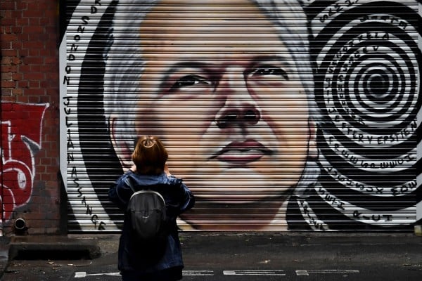 A mural of Australia’s Julian Assange in Melbourne. Photo: AFP