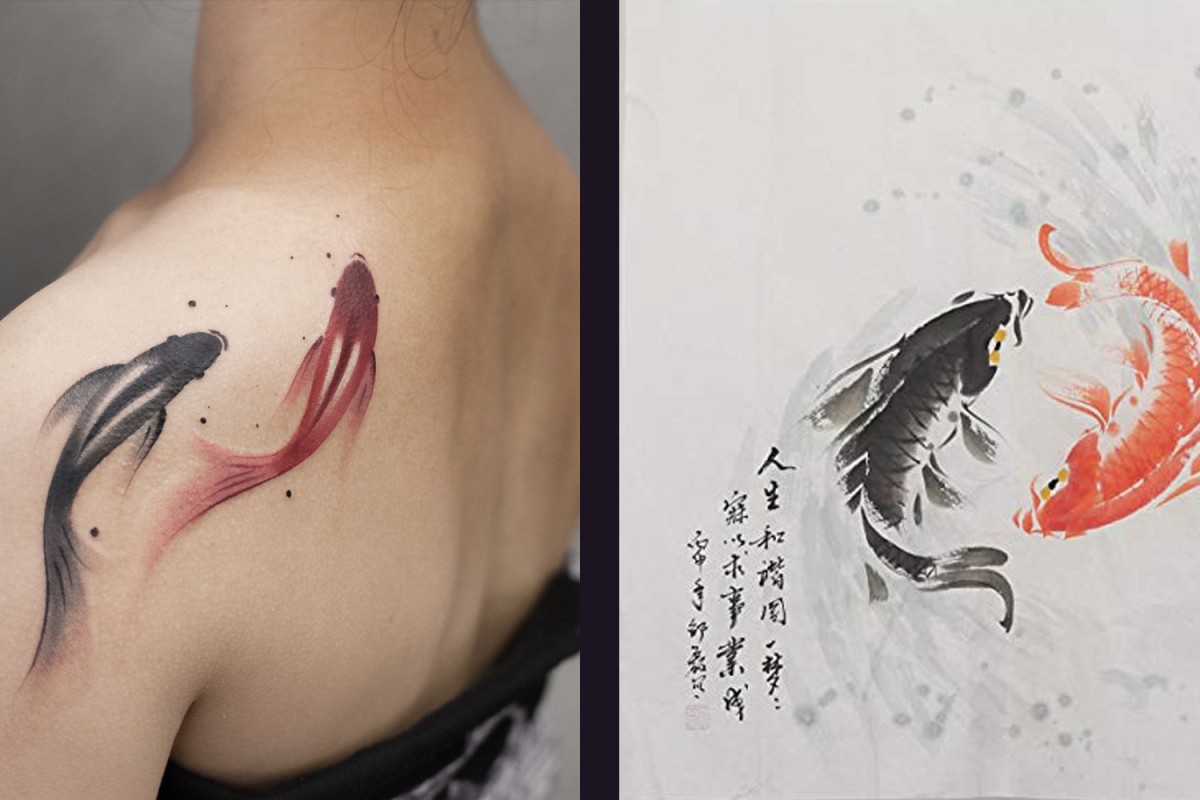 watercolor style tattoos koi
