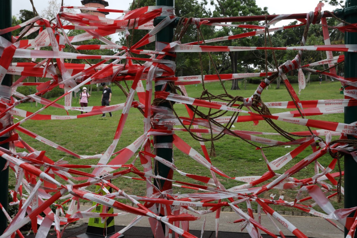 A playground in Yuen Long cordoned off amid the coronavirus outbreak, to further promote social distancing.
