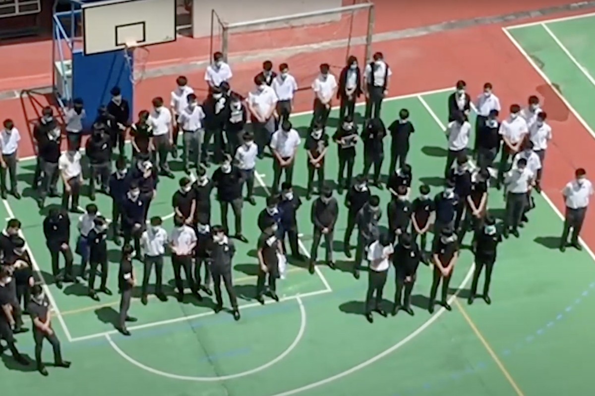 Students at Ying Wa College mark the anniversary of the death of a protester, singing the anti-government movement anthem "Glory to Hong Kong". Photo: YouTube