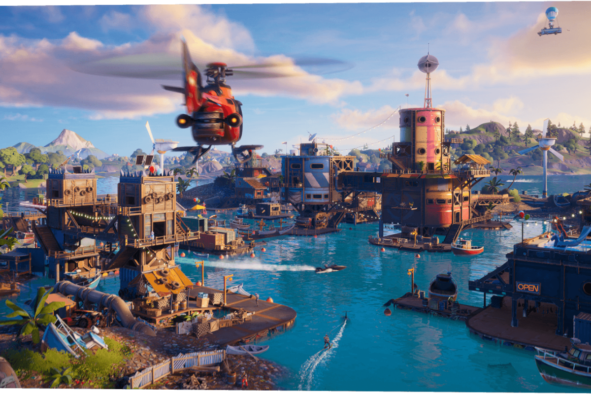 'Fortnite' Chapter 2 Season 3's map may see the water recede, so enjoy water skiing while being pulled by sharks while you can.