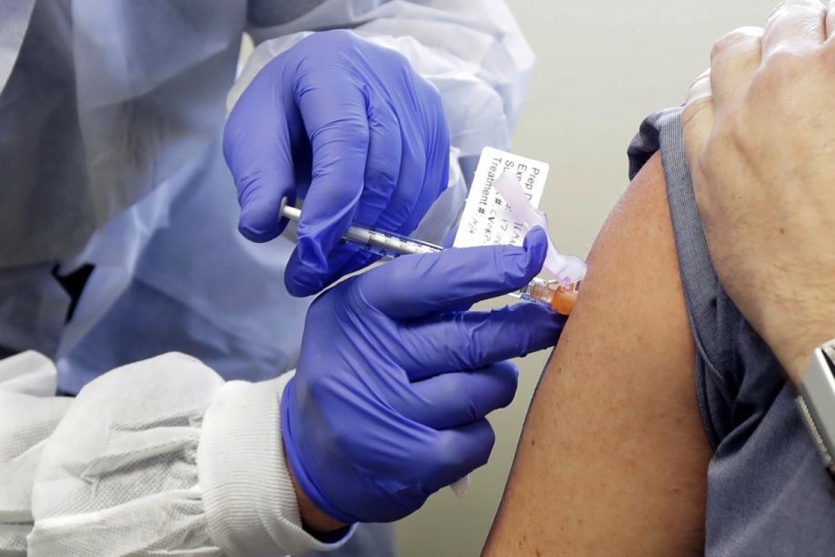 A subject receives a shot in the first-stage safety study clinical trial of Moderna’s potential vaccine in Seattle in March. Photo: AP