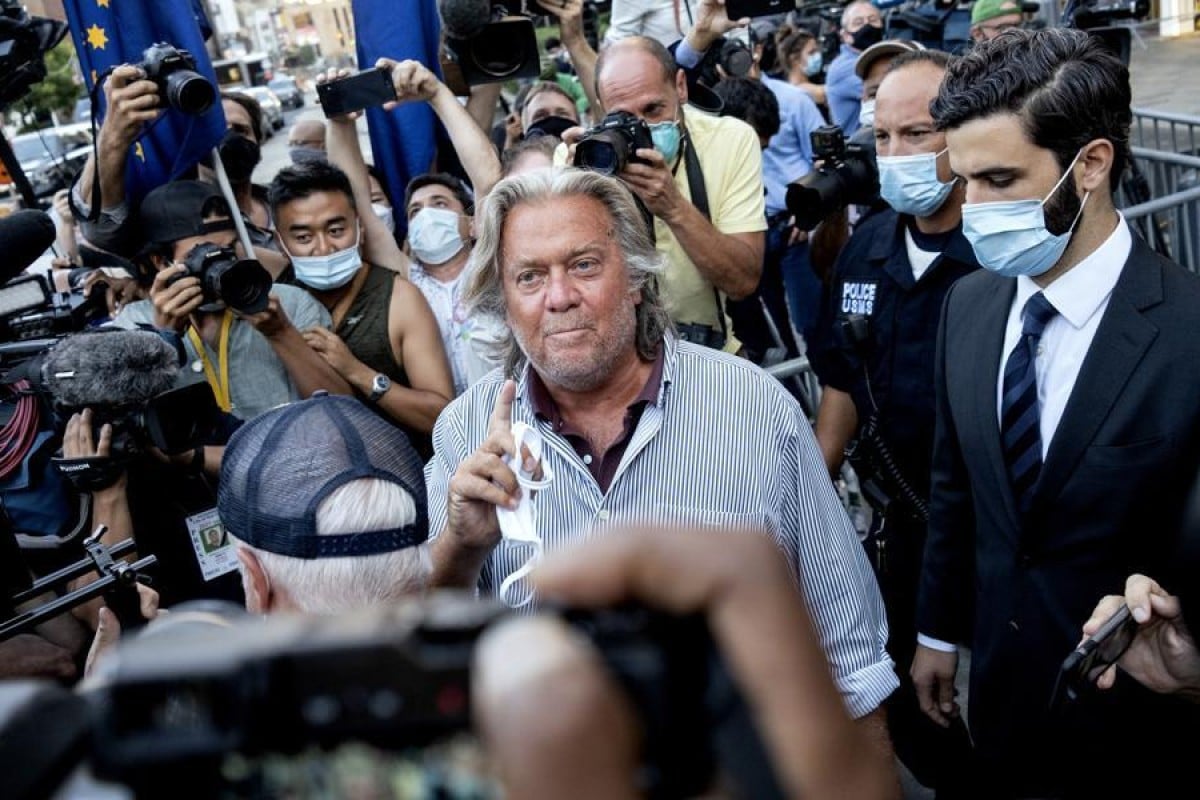 President Donald Trump's former chief strategist Steve Bannon leaves federal court after pleading not guilty to charges that he ripped off donors to an online fundraising scheme to build a wall on the US border with Mexico. Photo: AP