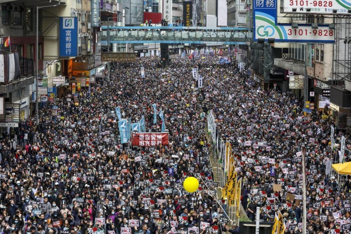 Anti-government protesters participate in a New Year's Day march organised by the Civil Human Rights Front on Hennessy Road in Causeway Bay earlier this year. Photo: SCMP/ Nora Tam