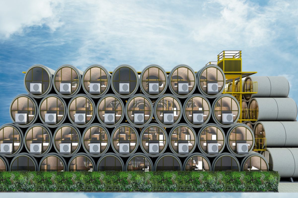 An artist’s impression of James Law’s O-Pod Pipe Houses. Photo: courtesy of James Law Cybertecture