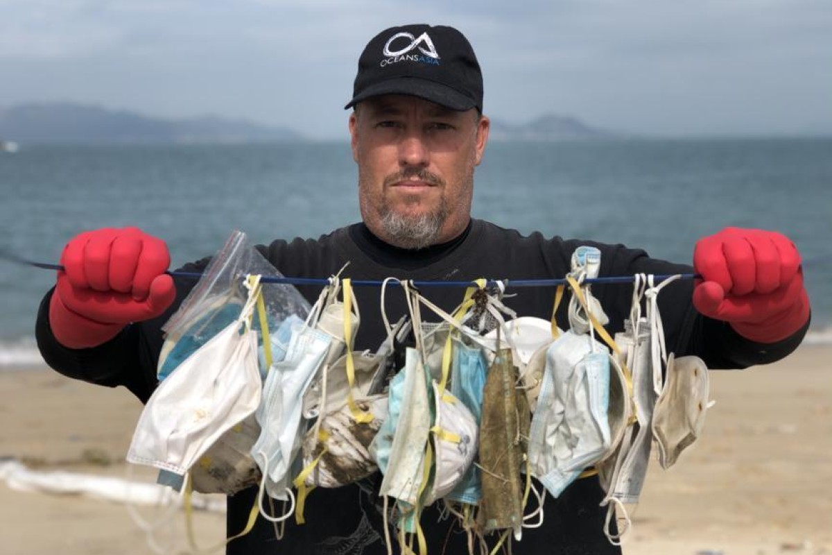 Single-use masks are causing havoc on the environment, as people leave them on beaches, hiking trails and more. Photo: OceansAsia