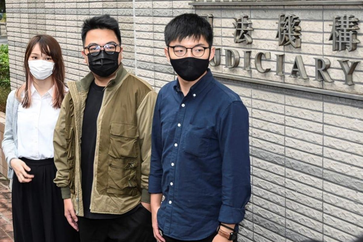 Agnes Chow, Ivan Lam and Joshua Wong all plead guilty to the charges against them, which ranged from unauthorised assembly to incitement. Photo: AFP