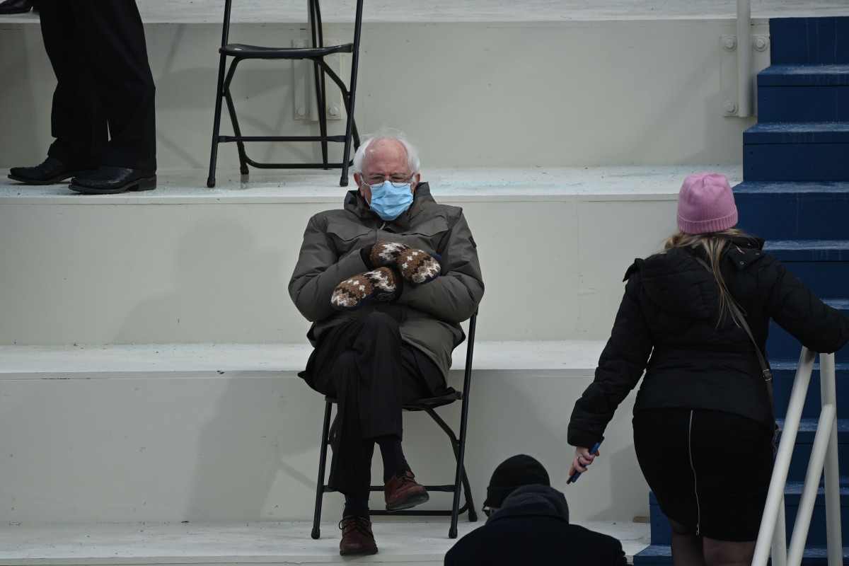 US Senator Bernie Sanders put a spotlight on gorpcore with his inauguration look. Photo: AFP