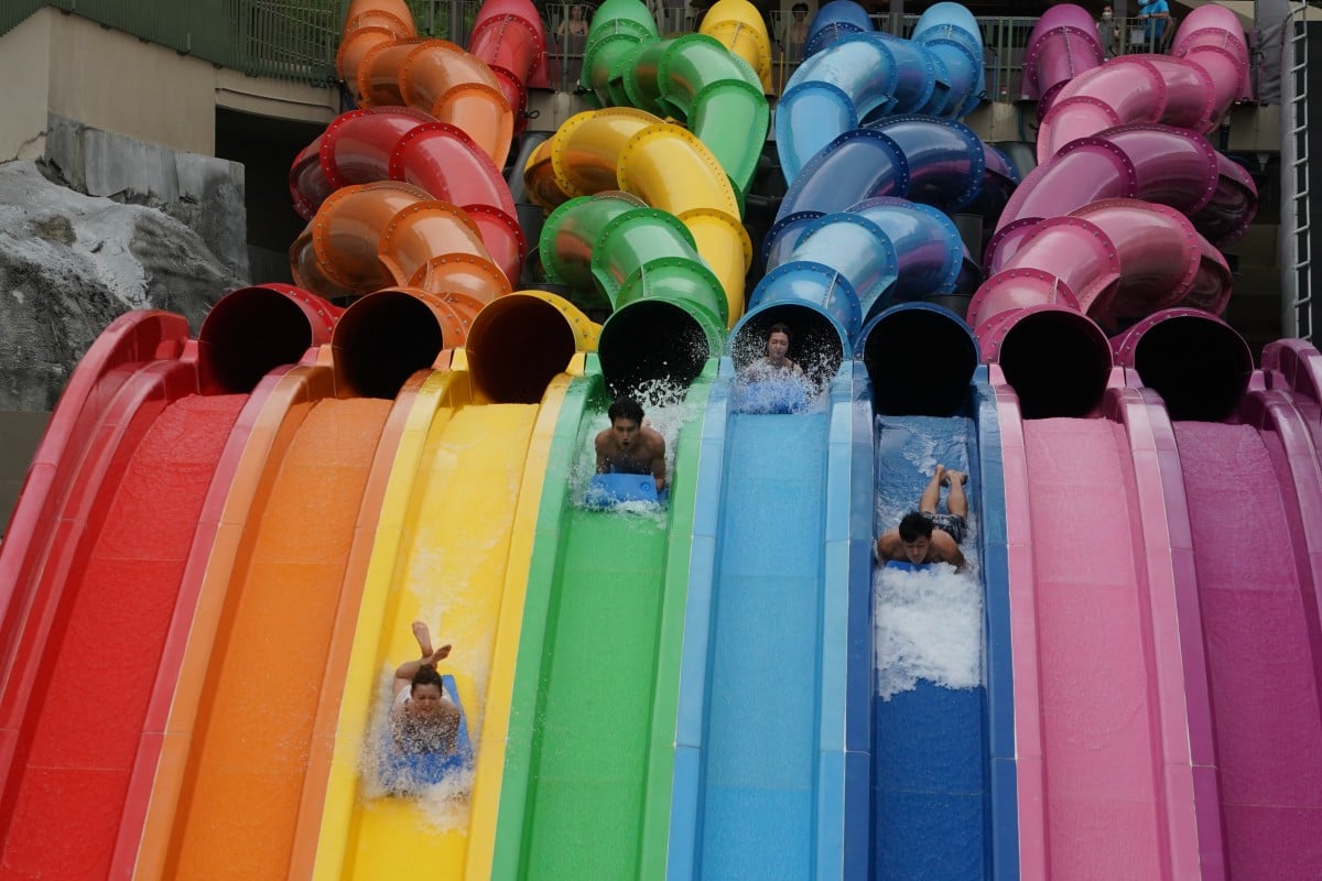 The slides at Water World Ocean Park's Rainbow Rush tower 17 metres high and offer a beautiful view of the Aberdeen Channel. Photo: Felix Wong