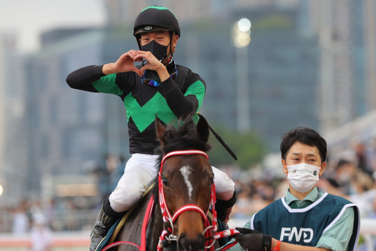 Vincent Ho celebrates Loves Only You’s victory in the QE II Cup. Photos: Kenneth Chan