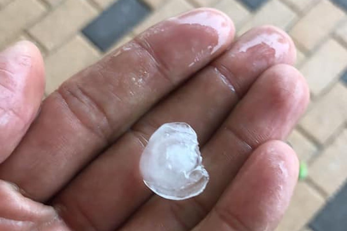 Hail the size of a 50 cent coin was seen at Yung Ming Court in Tseung Kwan O, according to residents on the Facebook group “TKOfriend”. Photo: Facebook