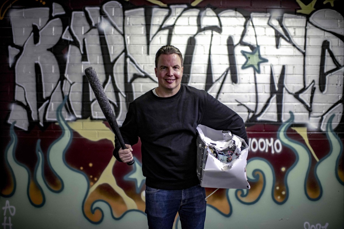 Finland’s Janne Raninen founded a rage room called “Raivomoo” as a way to repay society. Photo: AFP