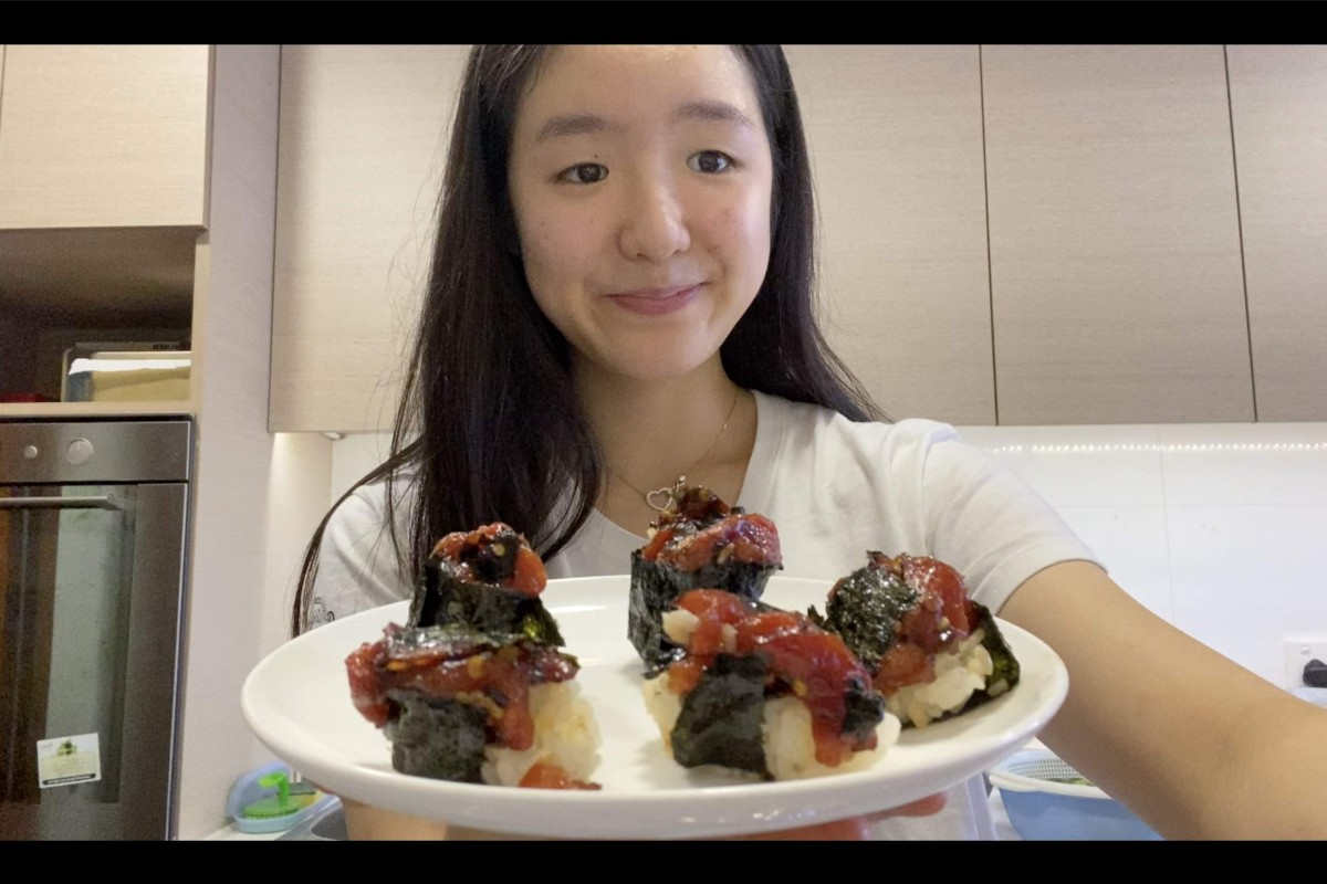 Clara makes “tuna” sushi with marinated watermelon, one of two TikTok recipes she tried out. Photo: SCMP/Clara Ki Lu