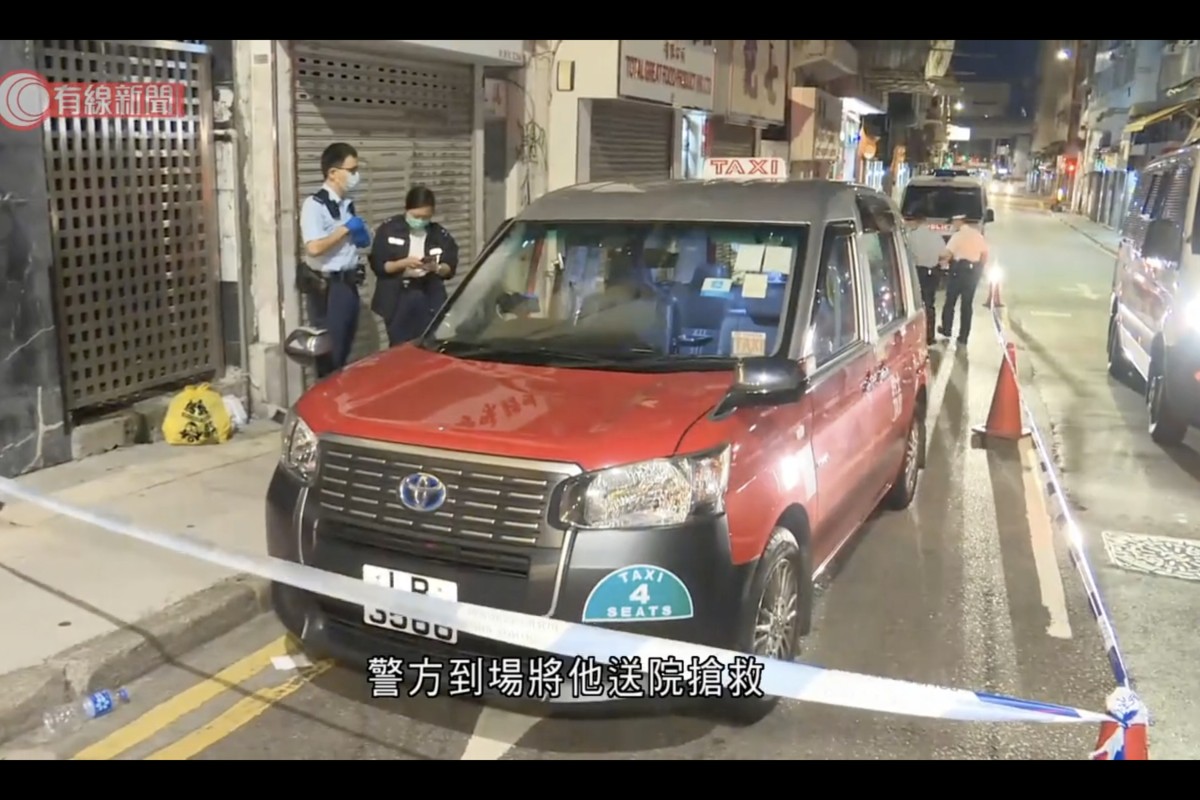A manhunt is under way after a Hong Kong taxi driver was killed in the early morning hours of Tuesday, allegedly struck in the neck with a hard object during a dispute in Sai Wan. Photo: Screen Capture from Cable TV News