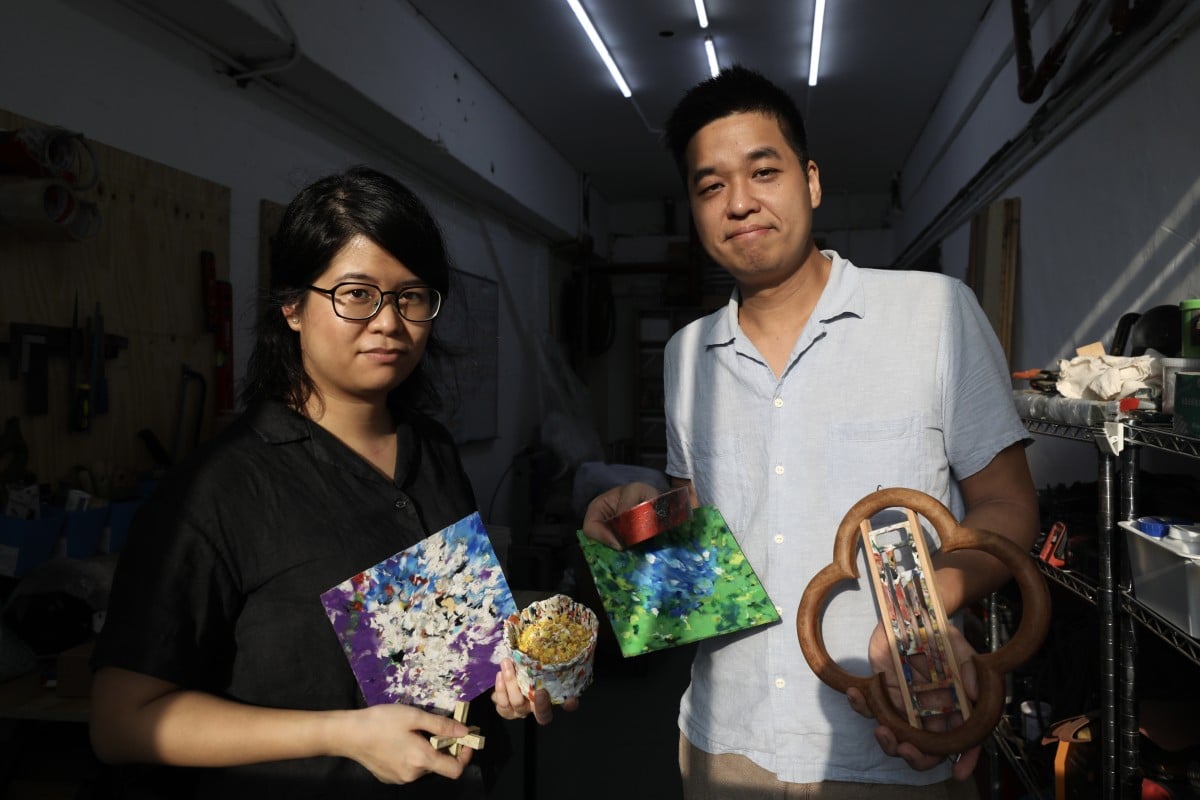 Laura Li Nogueira (left) and Boy Yiu Kwan-ho have found many different ways to repurpose the plastic that cannot be recycled in Hong Kong. Photo: Xiaomei Chen