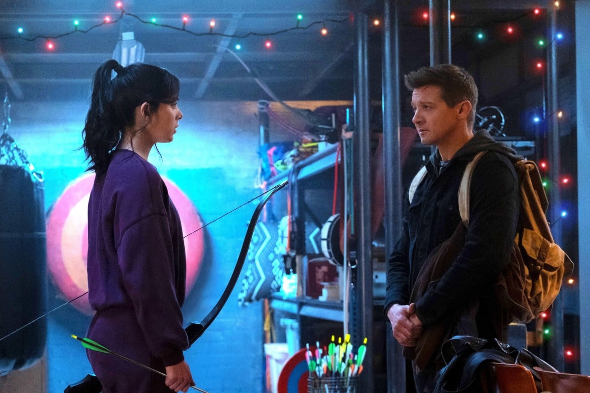 Kate Bishop, played by Hailee Steinfeld (left), joins Clint Barton (Jeremy Renner) in Disney+‘s Hawkeye. Photo: Disney+