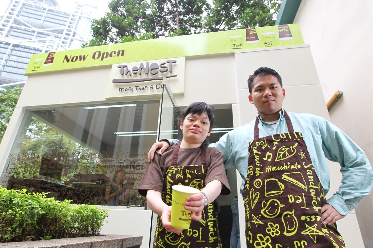 The Nest cafe is a coffee shop that helps people with learning disabilities transition to professional work, an opportunity that is scarce for disabled people in Hong Kong. Photo: SCMP