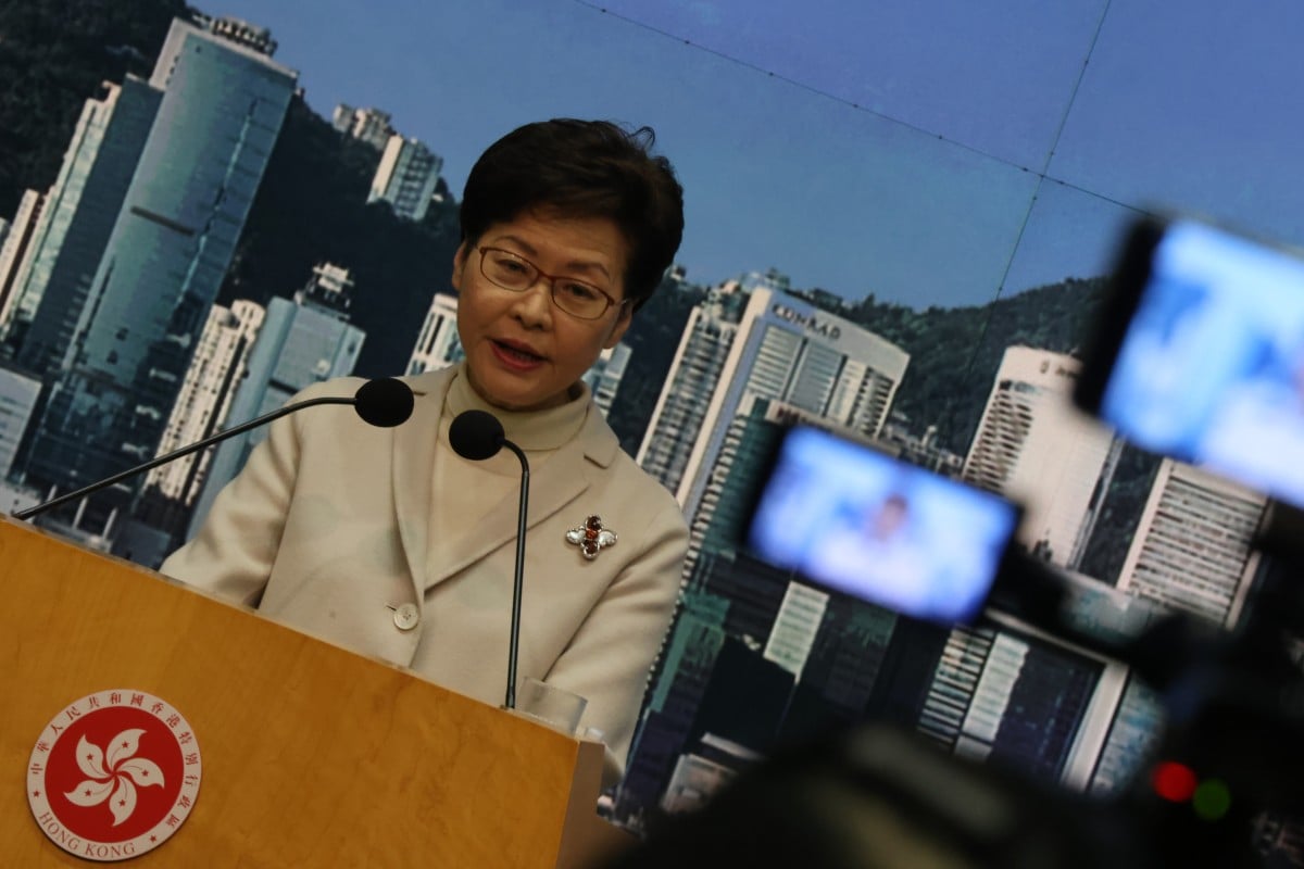 Chief Executive Carrie Lam Cheng Yuet-ngor meets the press at Central Government Offices (CGO) in Tamar before the executive council meeting. Photo: SCMP/ Nora Tam