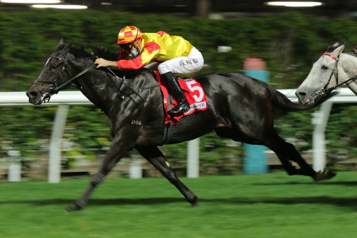 Savvy Nine wins the 2020 January Cup under Christophe Soumillon. Photos: Kenneth Chan
