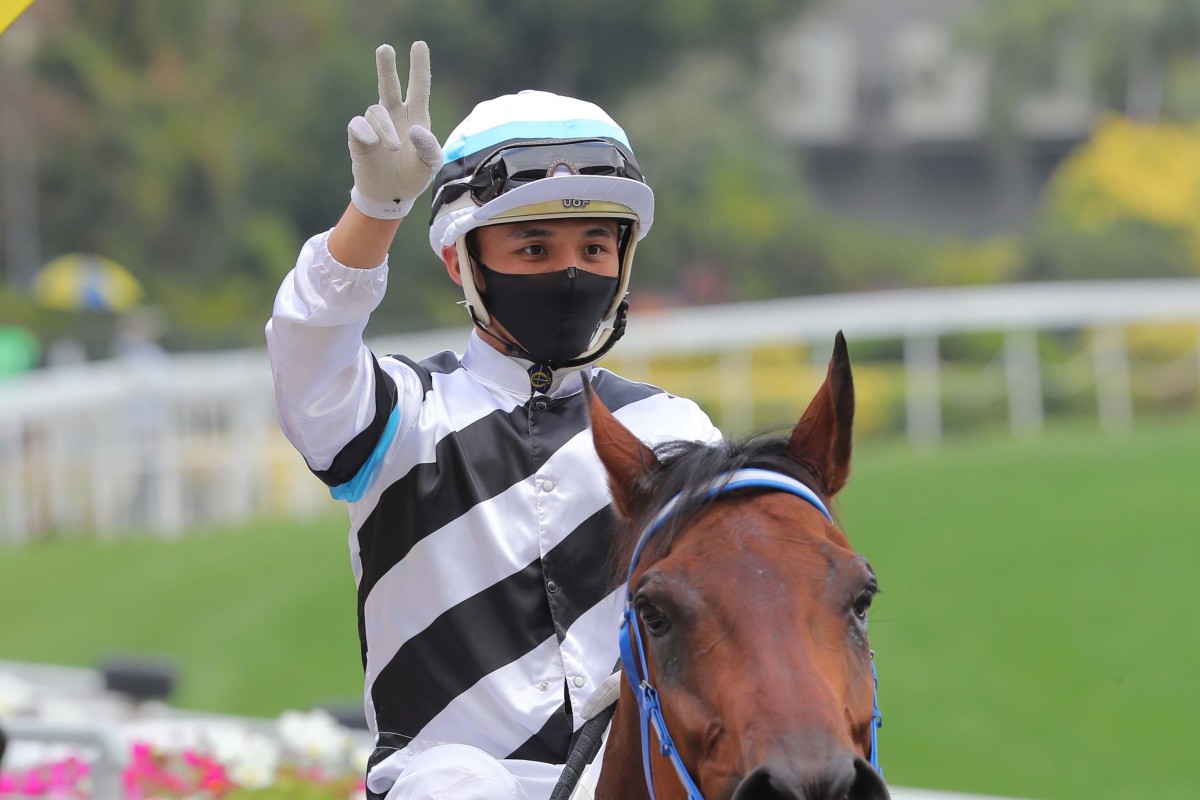 Alfred Chan enjoys a double at Sha Tin on Sunday. Photos: Kenneth Chan