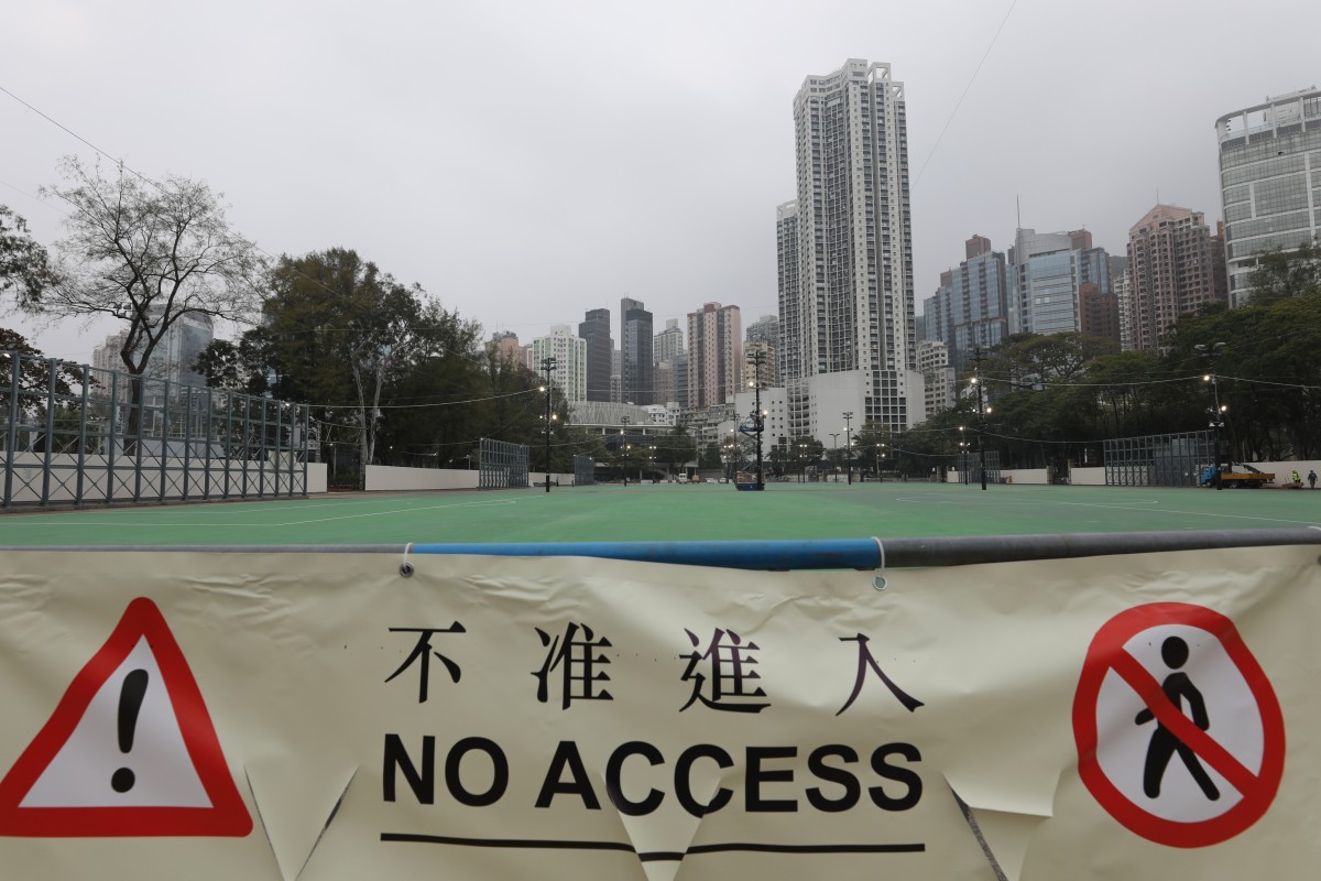 Victoria Park is seen temporarily closed in Causeway Bay, following a new round of Covid-19 restrictions. Photo: SCMP/ Jelly Tse