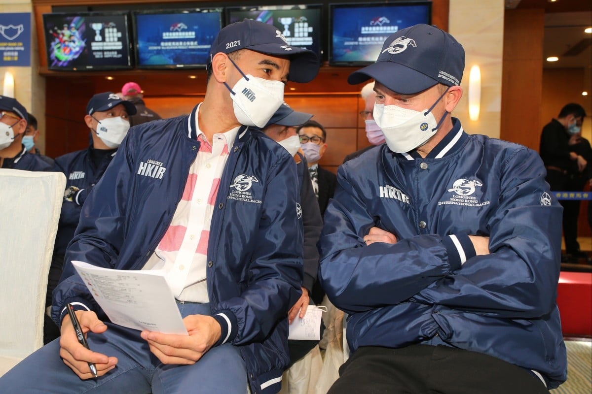 Joao Moreira (left) and Zac Purton at the draw for last month’s International Jockeys’ Championship. Photo: Kenneth Chan