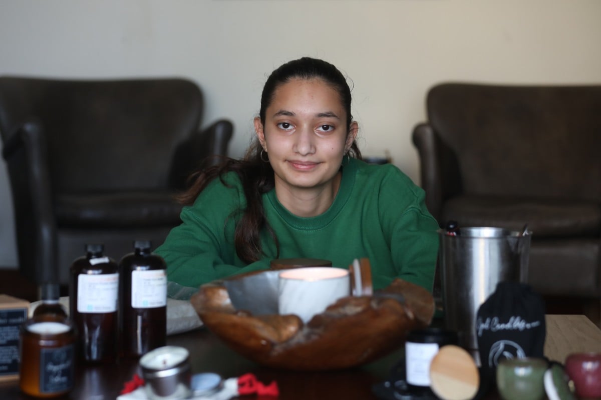 Founder of Opal Candles, 17-year-old Mahi Ghia has been making soy wax candles for the past two years. Photo: Xiaomei Chen