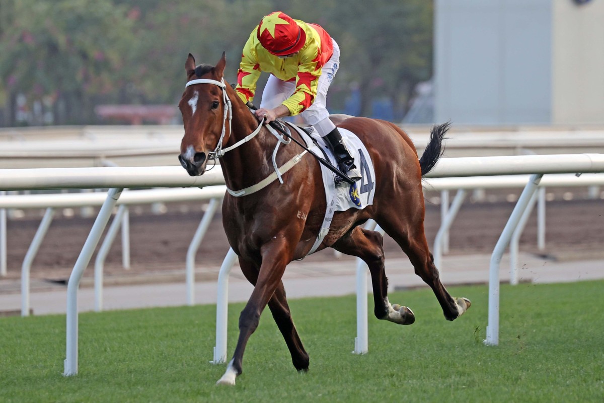 Zac Purton boots California Spangle to victory last month. Photo: HKJC