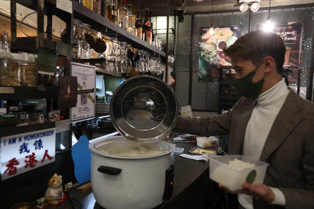 Sleepless Cafe is famous for its 3D latte art, but they started serving takeaway boxes with two dishes and rice to adapt to Hong Kong’s fifth wave. Photo: Yik Yeung-man