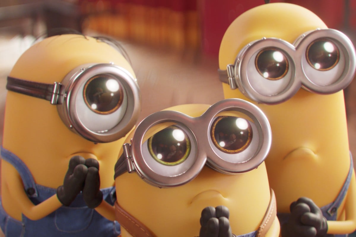 This image released by Universal Pictures shows Minions Stuart, Bob and Kevin in a scene from “Minions: The Rise of Gru.” Photo: Illumination Entertainment/Universal Pictures via AP