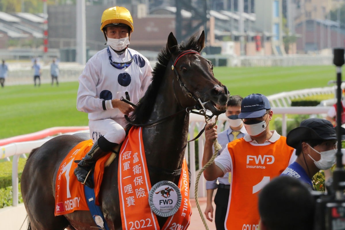 Golden Sixty and Vincent Ho after winning last month’s Champions Mile. Photos: Kenneth Chan
