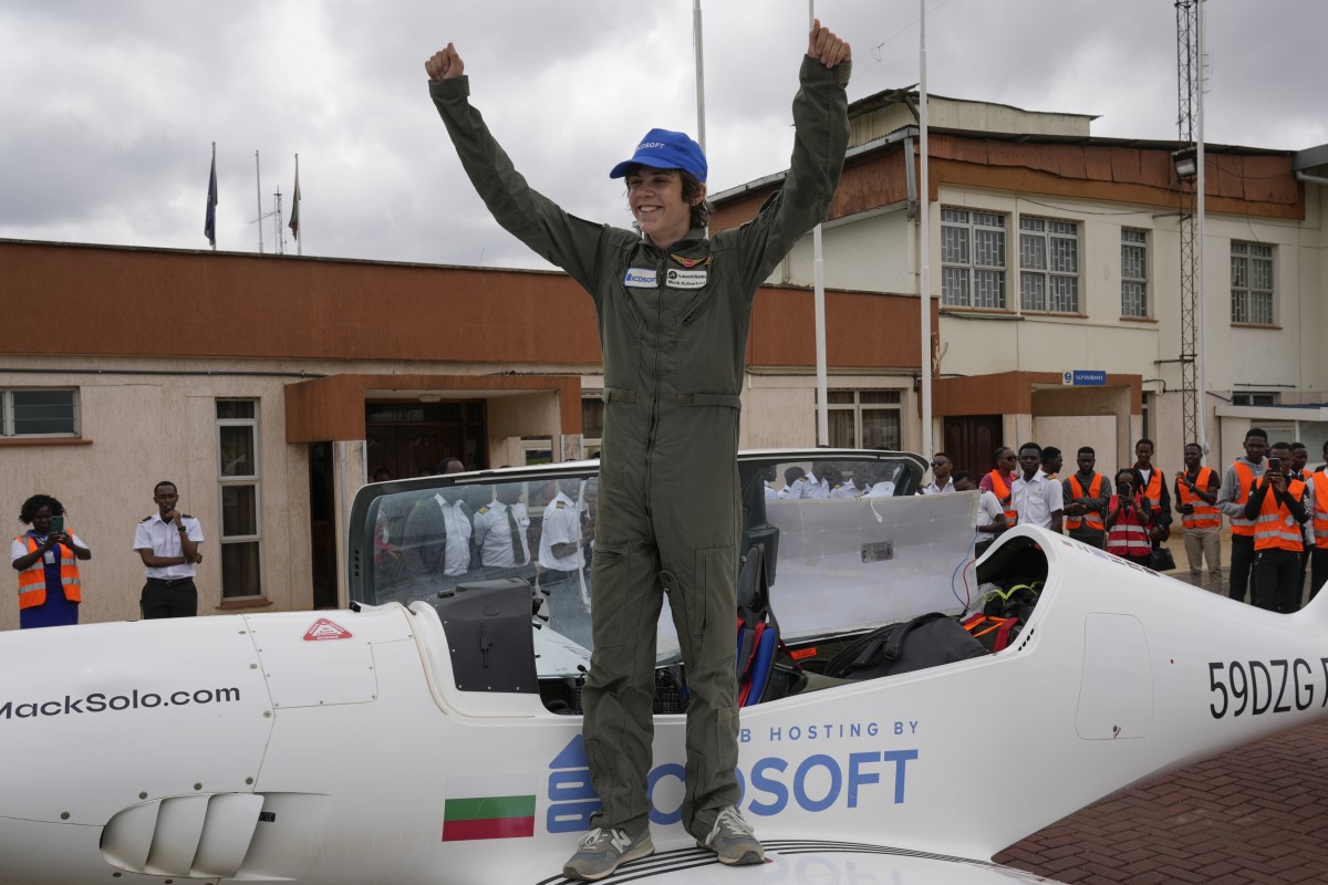 Mack, who became the youngest pilot in the world after he qualified at age 15, arrived at Wilson Airport in Nairobi, Kenya on Wednesday. Photo: AP