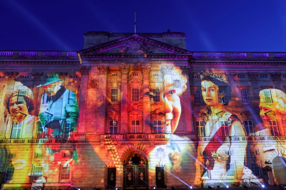 Projections displayed on the front of the Buckingham Palace during the lighting of the principal jubilee beacon, as part of Britain’s Queen Elizabeth’s Platinum Jubilee celebrations, in London, Britain. Photo: Reuters