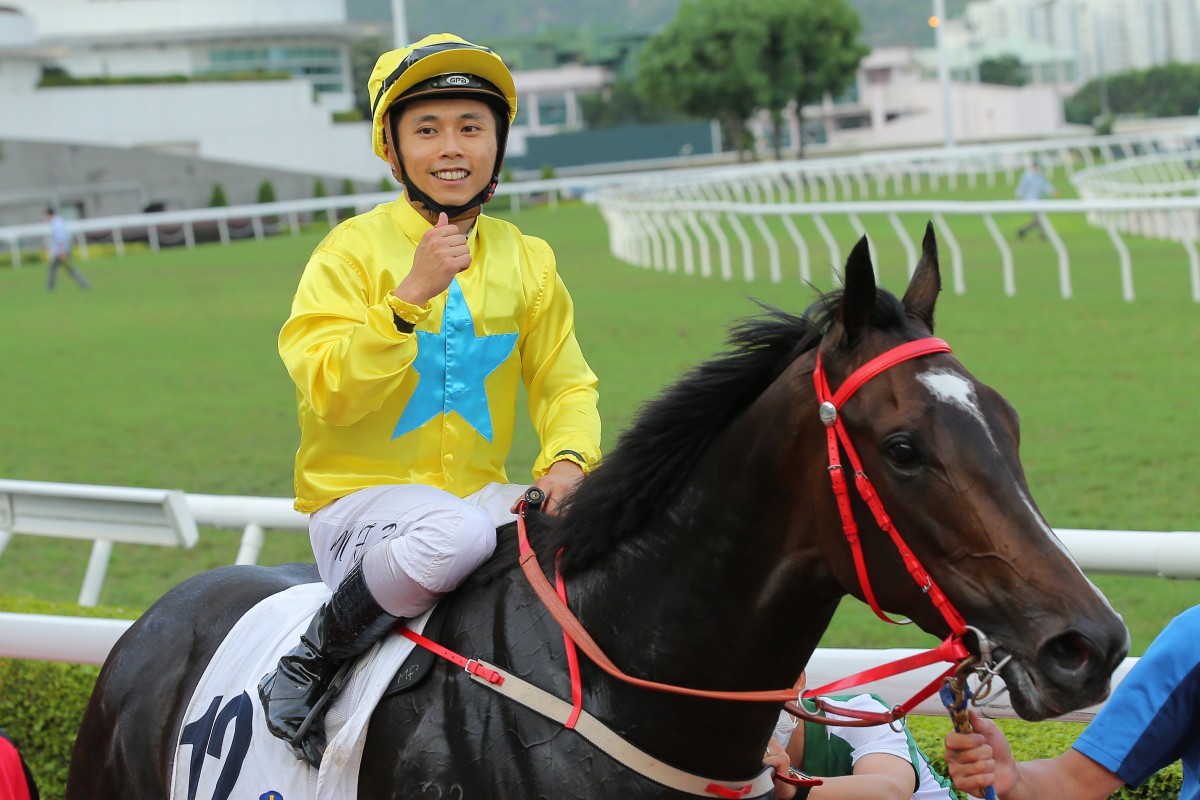 Matthew Poon celebrates the win of Lucky Sweynesse. Photo: Kenneth Chan