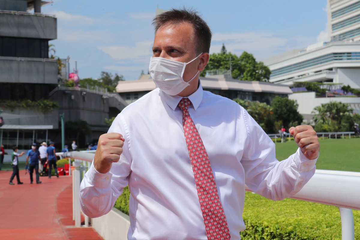 Caspar Fownes celebrates the win of Nunchuks at Sha Tin. Photos: Kenneth Chan