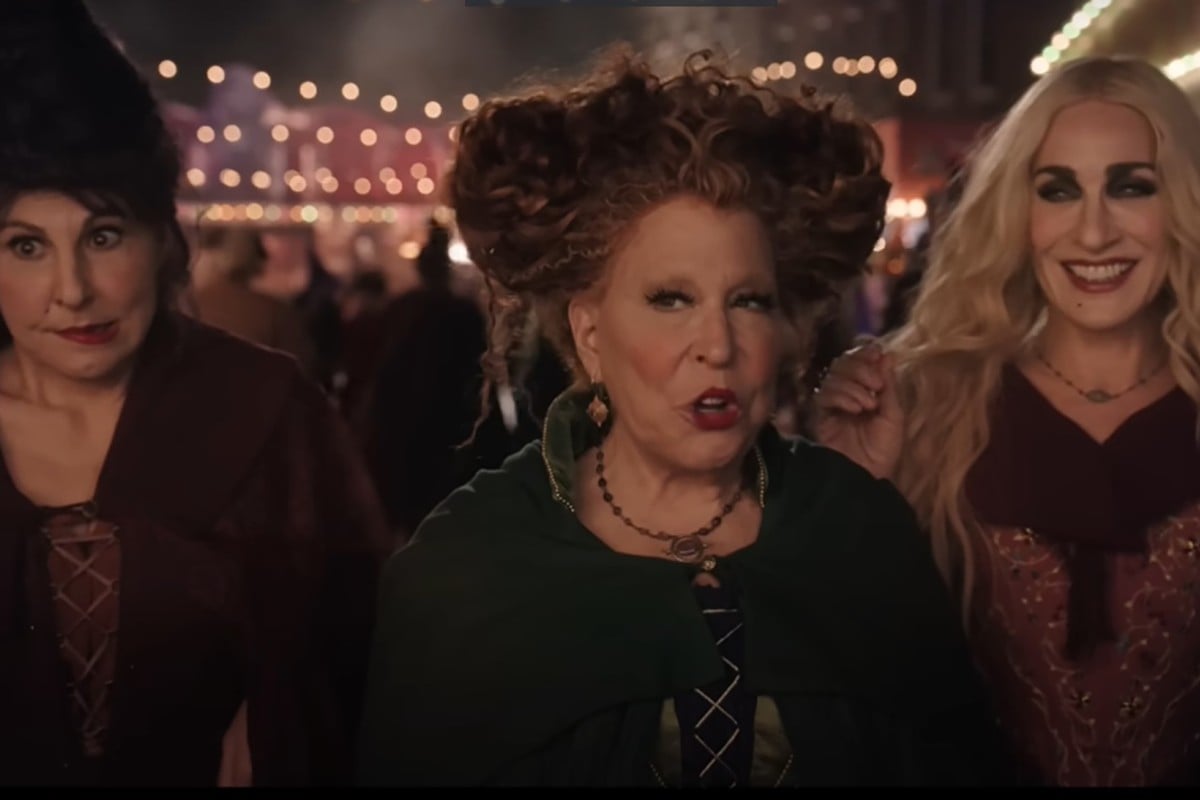 Kathy Najimy (from left), Bette Midler and Sarah Jessica Parker are set to return as the trio of sister witches who are hungry to suck the souls out of the children of Salem. Photo: YouTube