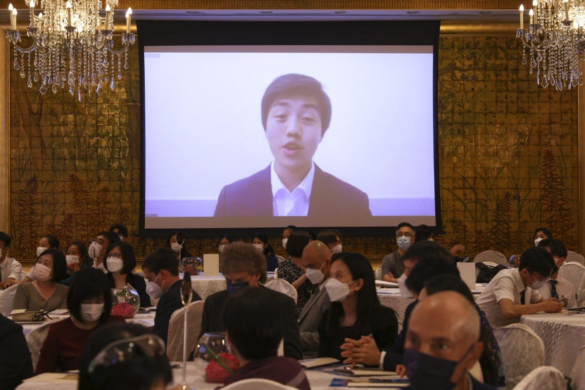 Nathan Ng joined the awards ceremony via videoconferencing as he is taking a summer course at the Massachusetts Institute of Technology (MIT) in the US. Photo: Dickson Lee