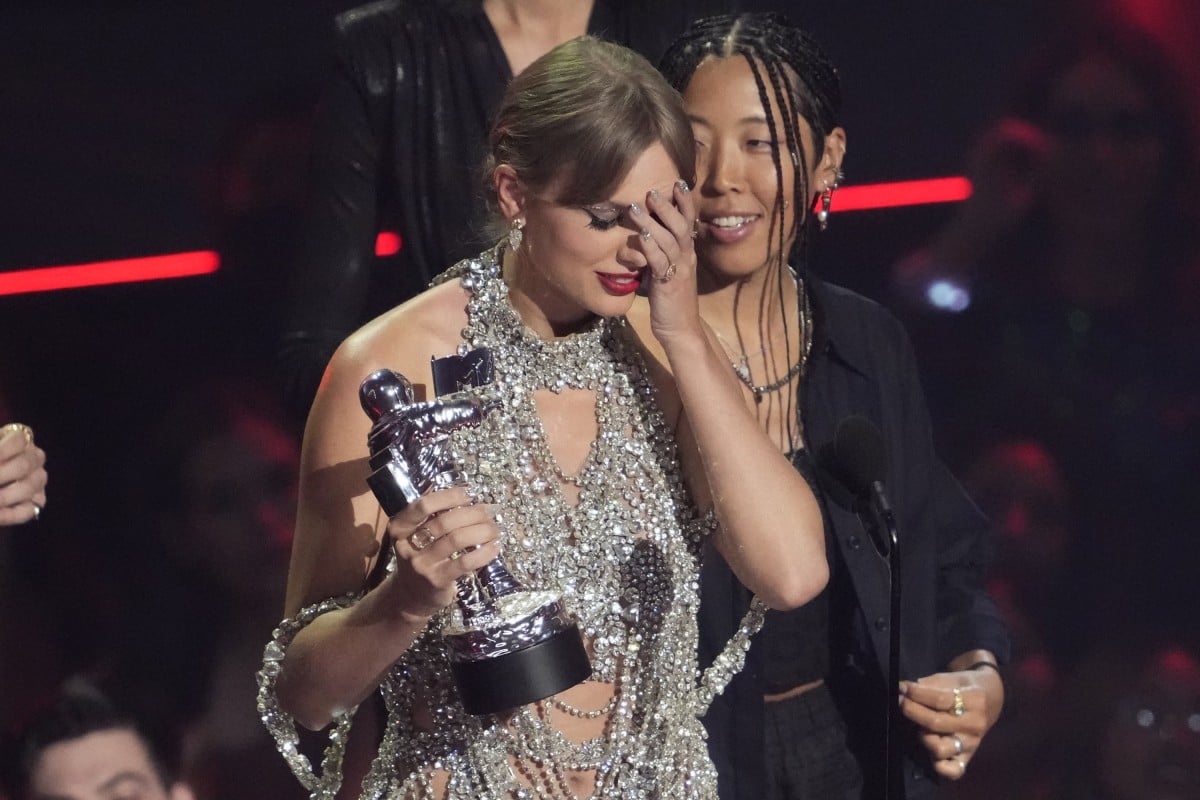 Taylor Swift announced the release of her 10th studio album “Midnights” at the MTV Video Music Awards on Sunday. Photo: AP